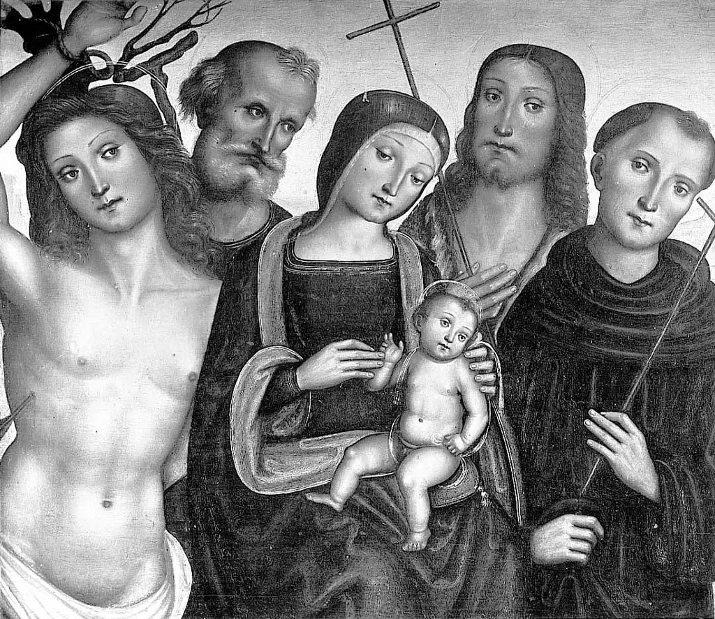 Mary with the child and Saints Sebastian, Antonius Eremita, Antonius of Padua and John the Baptist, by Ercole Banci, paint, 1525