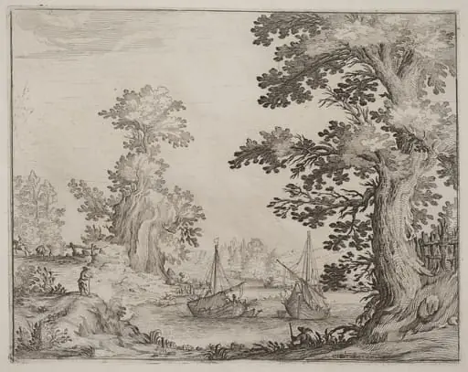 Landscape and River with Anchored Vessels, by Ercole Bazicaluva