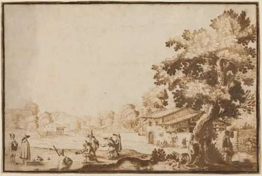 Men Playing Boccie in a Village, by Ercole Bazicaluva