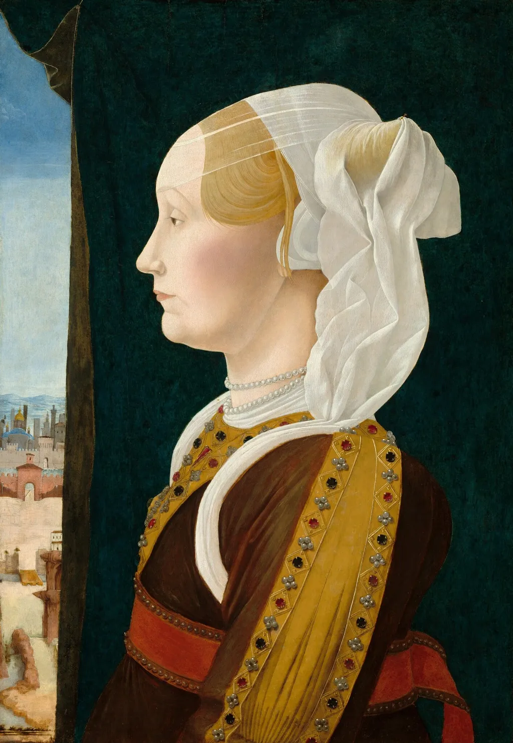 Ginevra Bentivoglio, by Ercole de'Roberti, oil, 1476