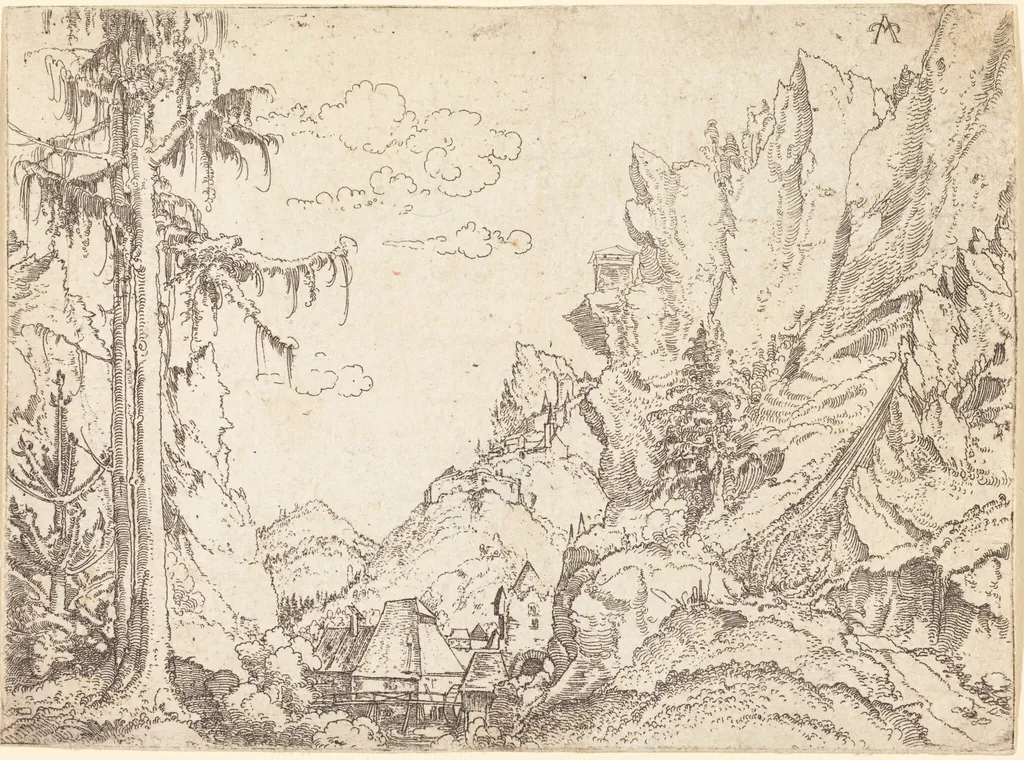 Mountain Landscape, by Erhard Altdorfer, ink, 1518