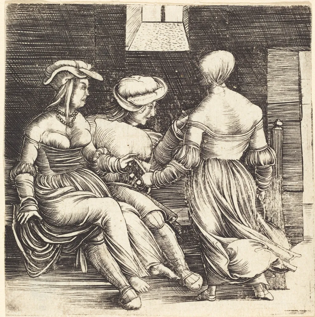 Young Man and Maids, by Erhard Altdorfer, ink, 1506