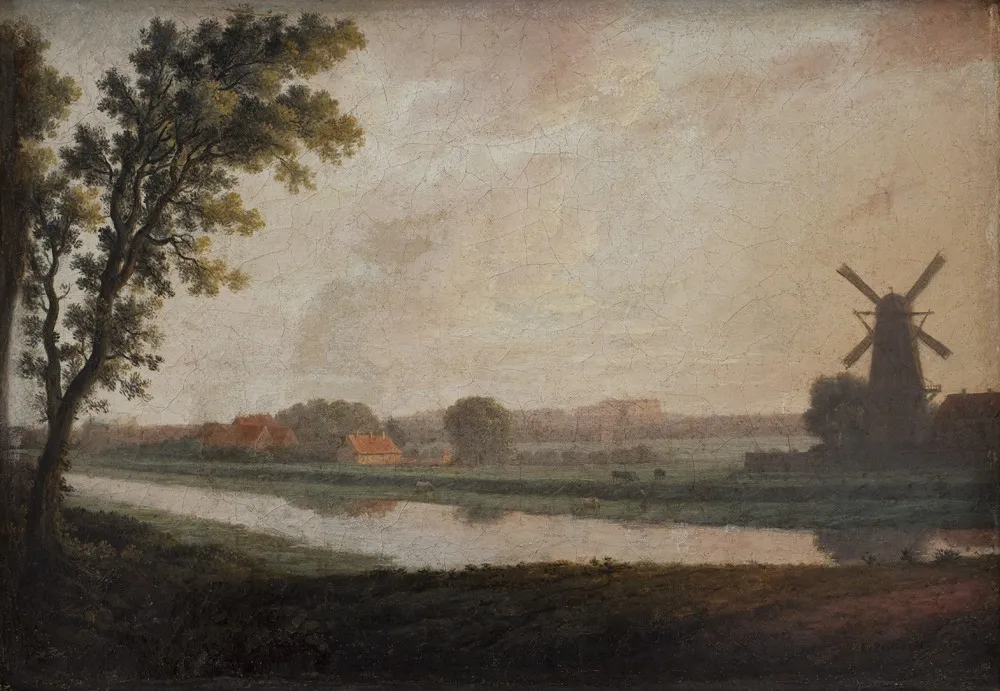 Landscape outside Copenhagen with Frederiksberg Church and Palace in the Distance, by Eric Paulsen, oil