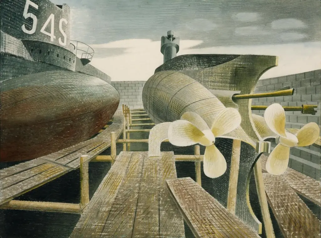 Submarines in Dry Dock, by Eric Ravilious