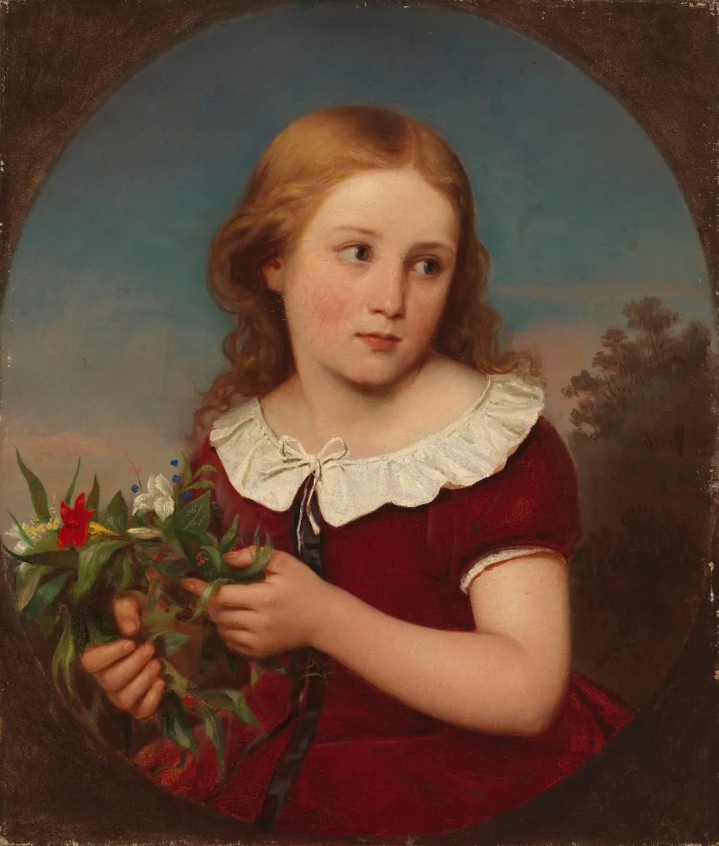 Tyttö kukkia kädessä, by Erik Johan Löfgren, unspecified