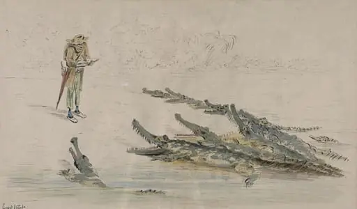 A traveller confronted by crocodiles, by Ernest Griset