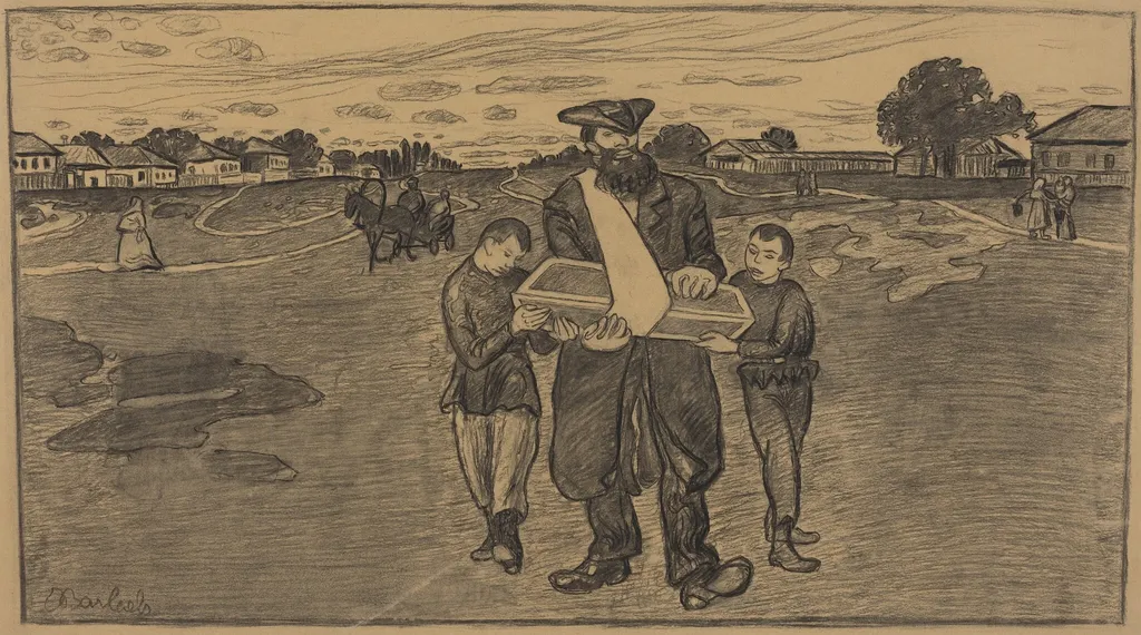 Child's Funeral in Russia, by Ernst Barlach, ink, 1906