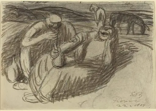 Italian Peasants with Wine Flasks, by Ernst Barlach