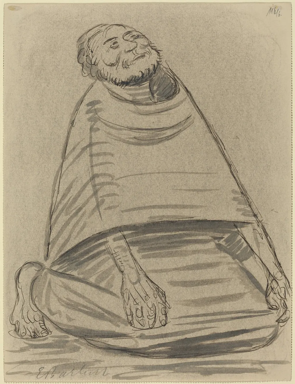 Man Kneeling, by Ernst Barlach, ink, 1916