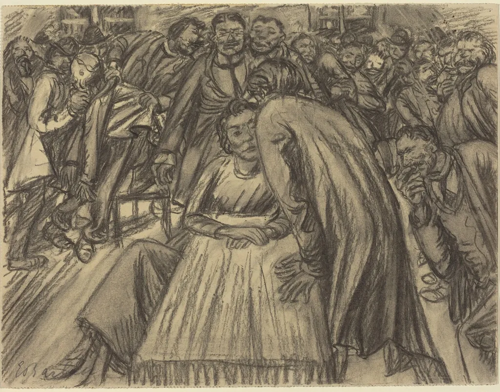 The Couple in the Crowd, by Ernst Barlach, charcoal, 1917
