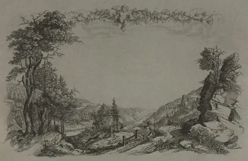 Six Views of Heidelberg Castle: Cover, Hunting Scene, by Ernst Fries