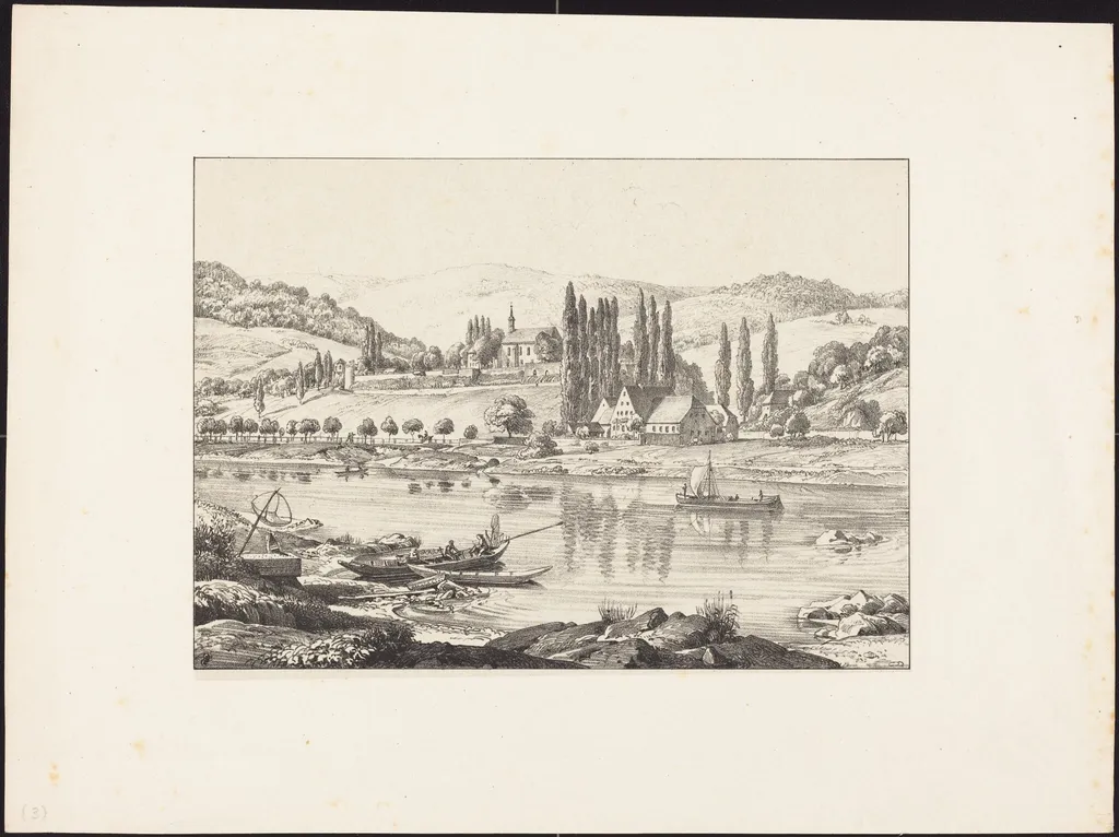The Convent of Neuberg from Schlierbach, by Ernst Fries, ink, 1829