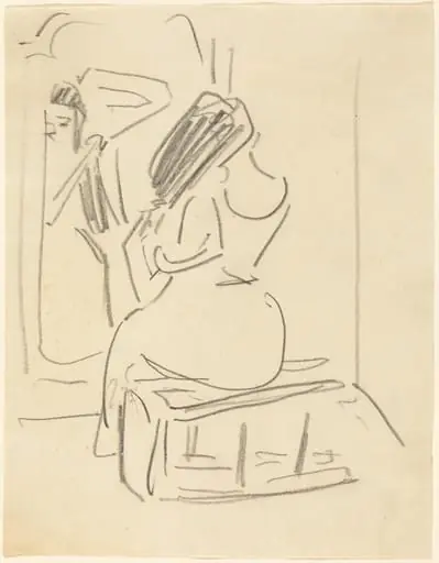 A Woman Combing Her Hair in Front of a Mirror, by Ernst Ludwig Kirchner