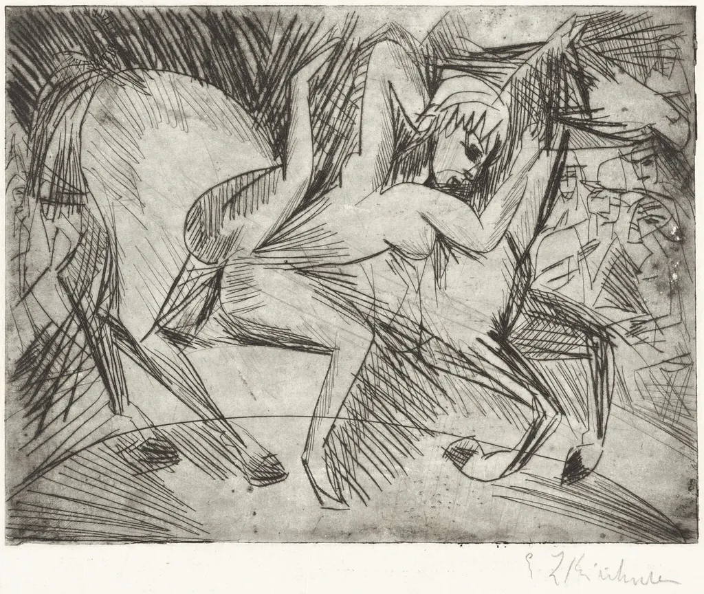 Acrobat on a Horse (Voltigeuse zu Pferd), by Ernst Ludwig Kirchner, ink, 1913