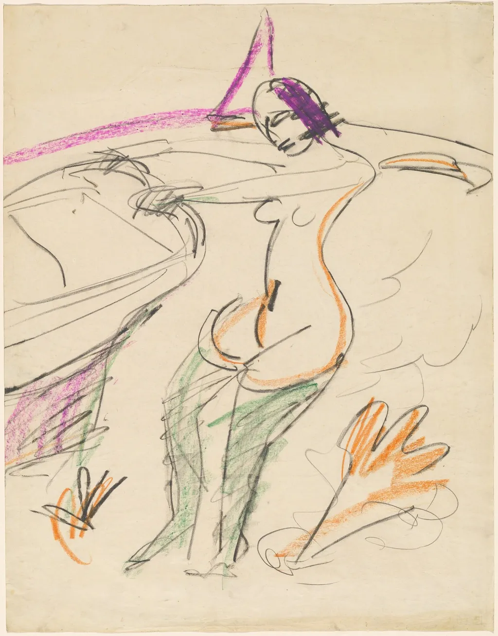 Bather, by Ernst Ludwig Kirchner, chalk, 1912