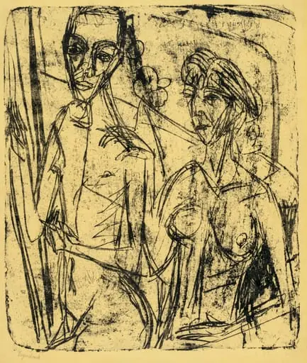 Couple in Room, Nude Man with Woman, by Ernst Ludwig Kirchner
