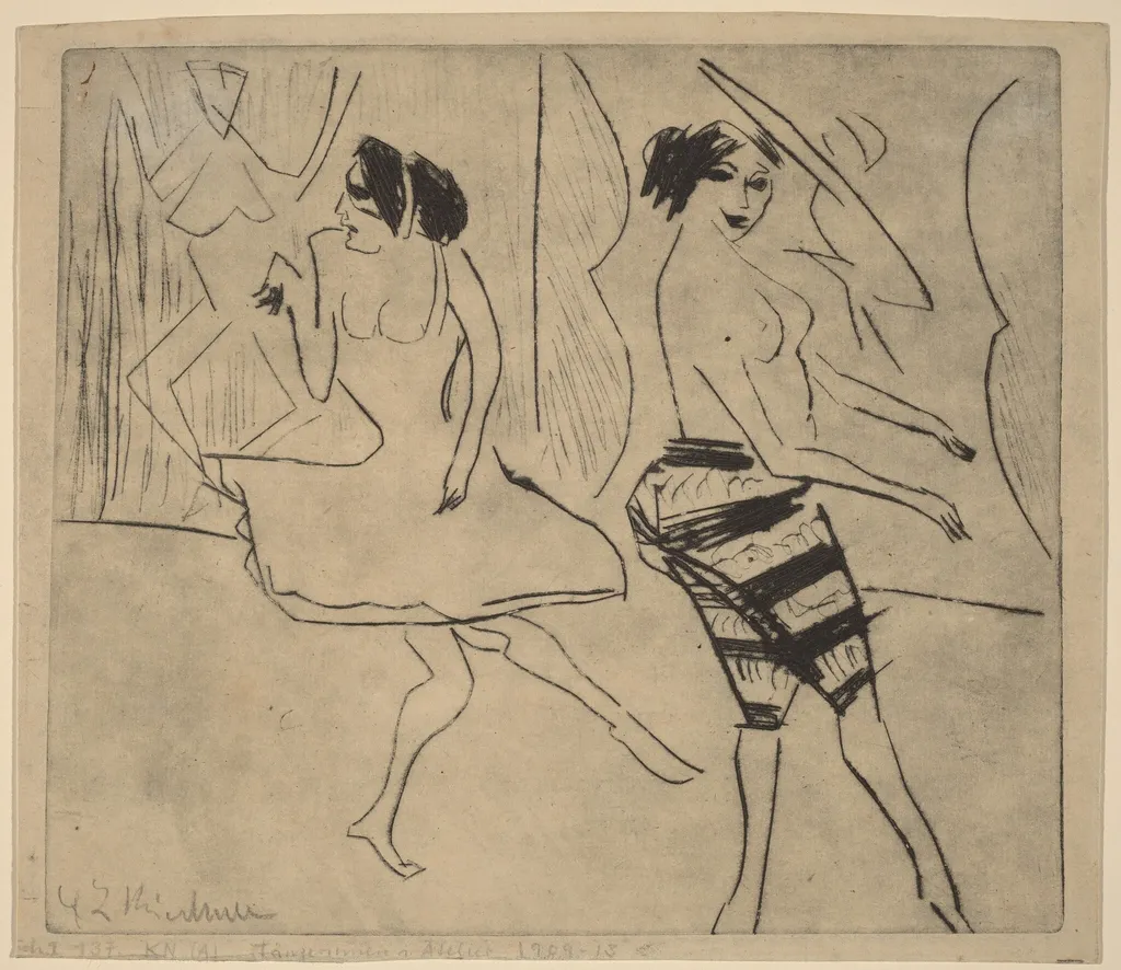 Dancers in Studio, by Ernst Ludwig Kirchner, ink, 1911