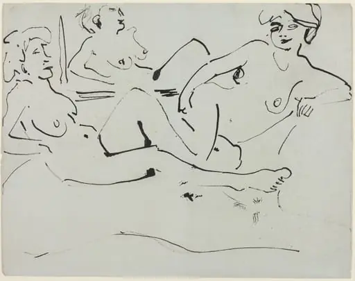 Dodo and an Older Woman Reclining before a Mirror, by Ernst Ludwig Kirchner