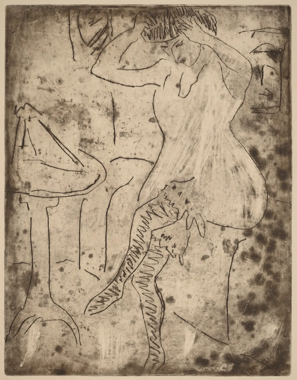 Dodo Arranging Her Hair, by Ernst Ludwig Kirchner, ink, 1909