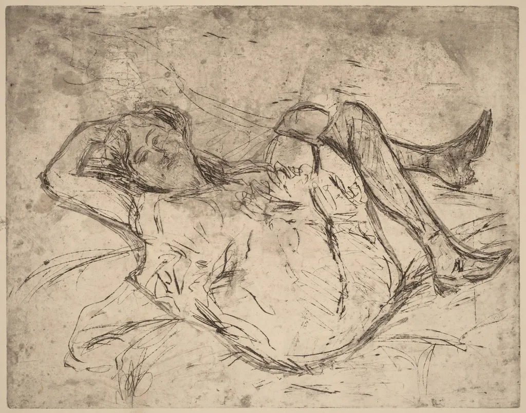 Dreaming Girl, by Ernst Ludwig Kirchner, ink, 1906