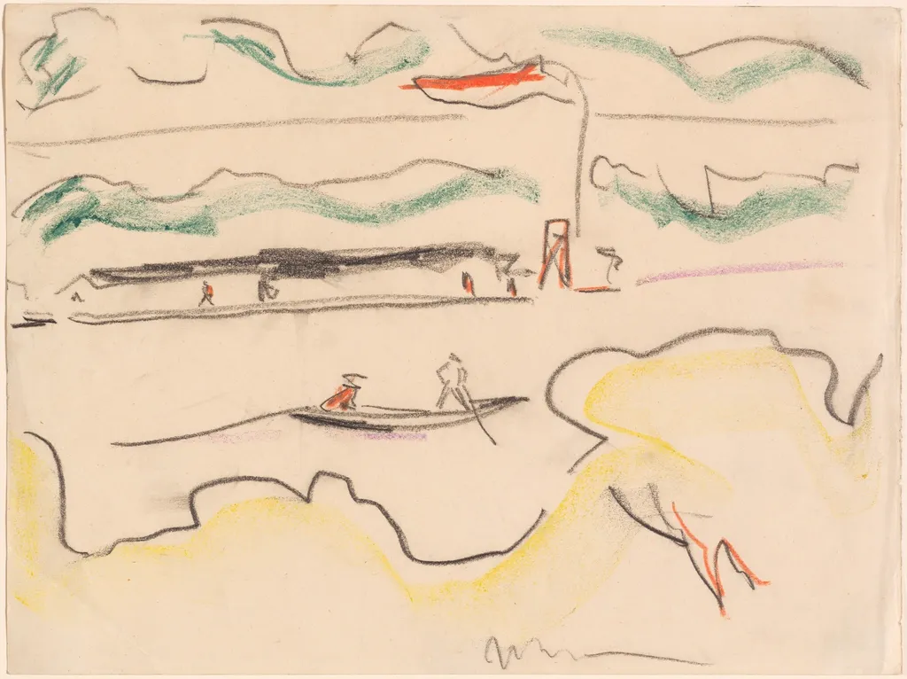 Elbe Landscape Near Dresden, by Ernst Ludwig Kirchner, graphite, 1909
