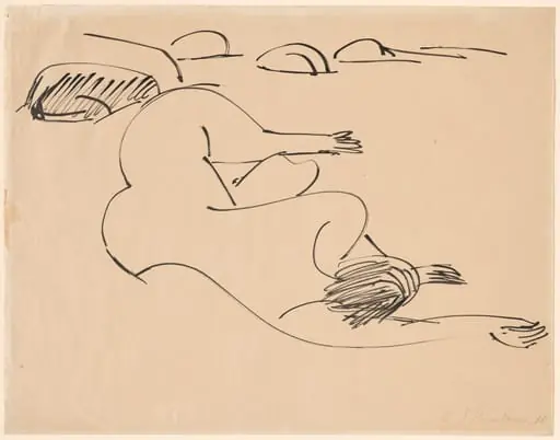 Erna Lying on the Beach among Rocks, by Ernst Ludwig Kirchner
