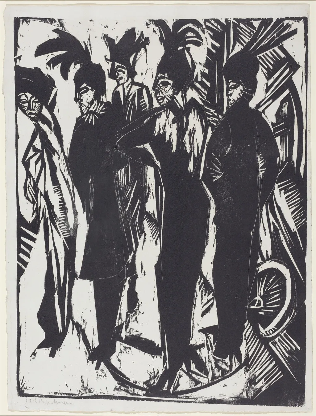Five Women on the Street, by Ernst Ludwig Kirchner, ink, 1914