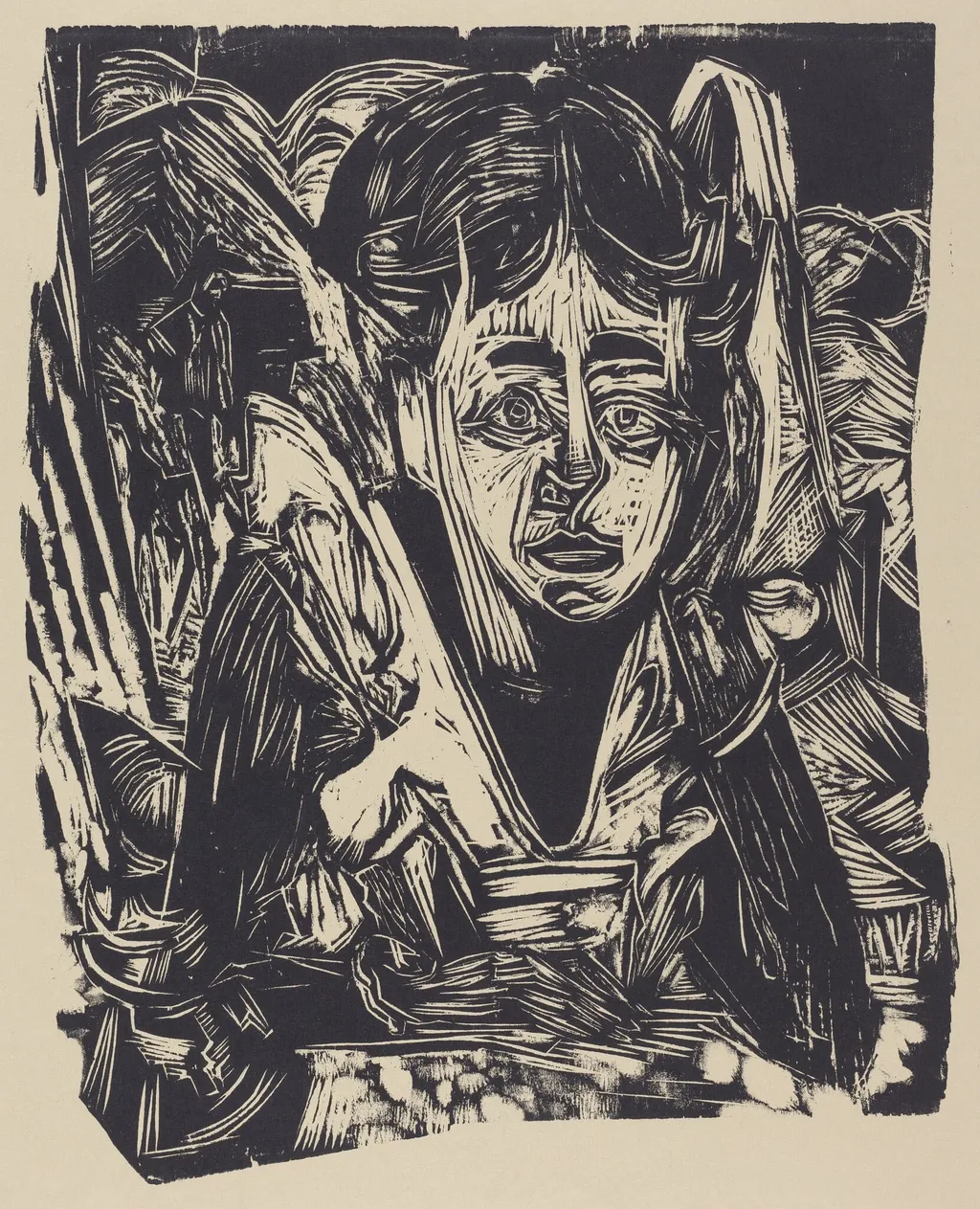 Girl Dreaming, by Ernst Ludwig Kirchner, ink, 1918