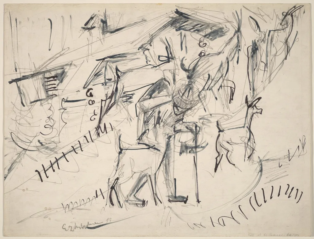 Goatherd with Goats, by Ernst Ludwig Kirchner, ink, 1917