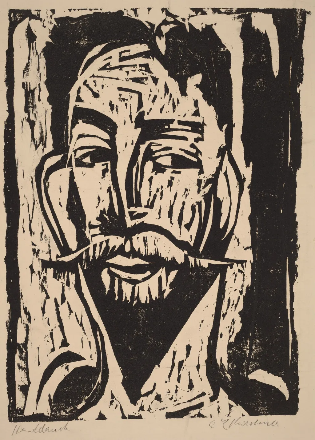Head of Prof. Dr. Graef, by Ernst Ludwig Kirchner, ink, 1915