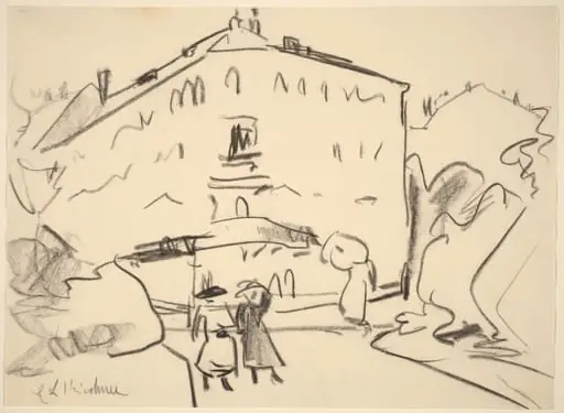 Houses in Dresden with People Strolling, by Ernst Ludwig Kirchner