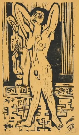 Naked Girl on a Carpet (Nacktes Mädchen auf Teppich), by Ernst Ludwig Kirchner