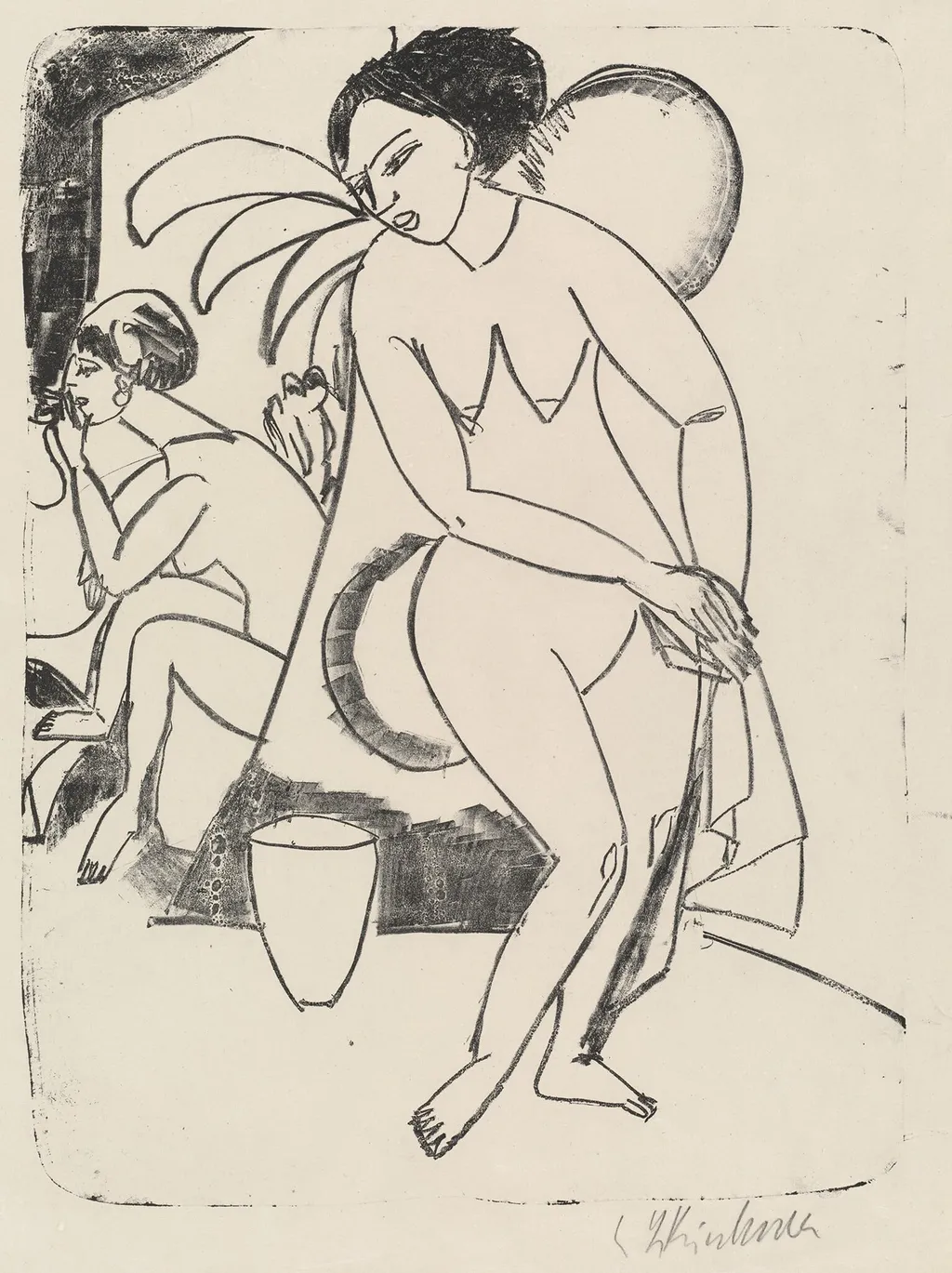 Naked Girls in the Studio (Nackte Mädchen im Atelier), by Ernst Ludwig Kirchner, ink, 1911