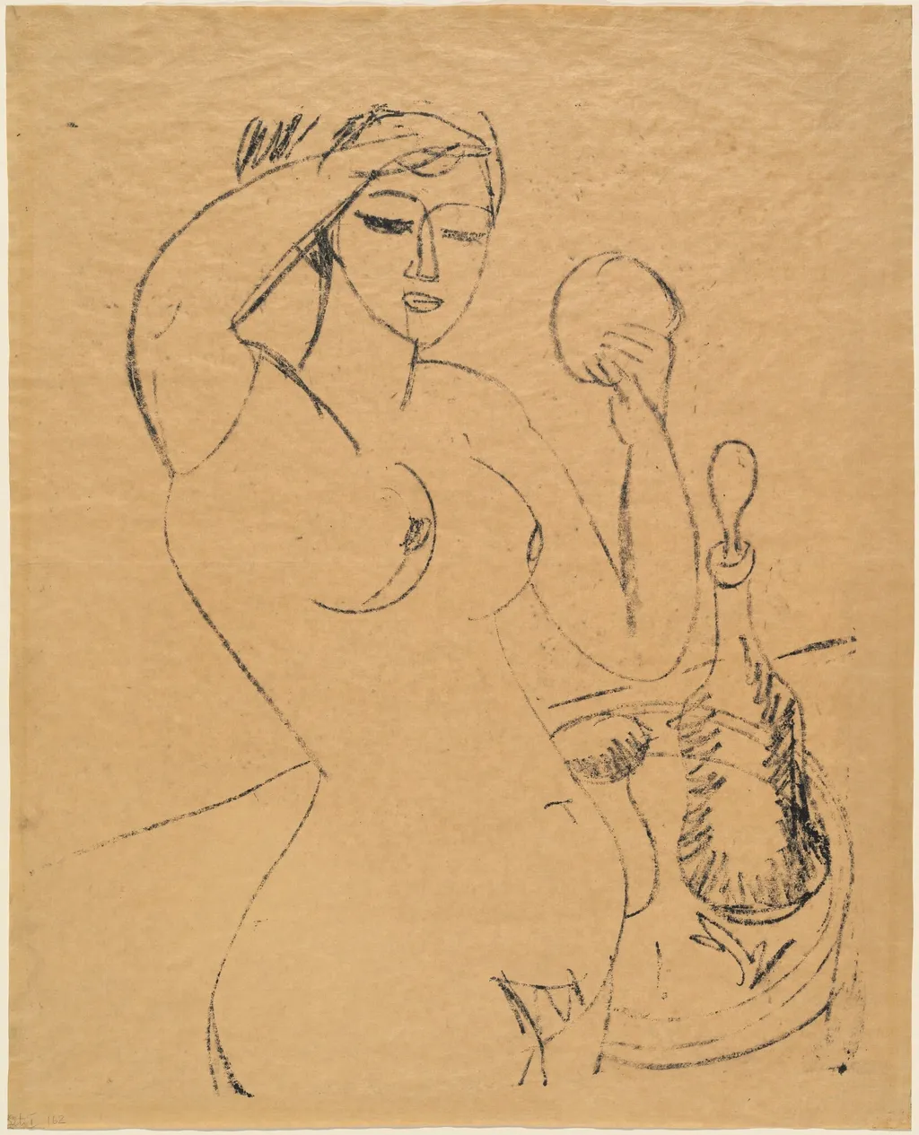 Nude Girl at her Toilette, by Ernst Ludwig Kirchner, ink, 1912