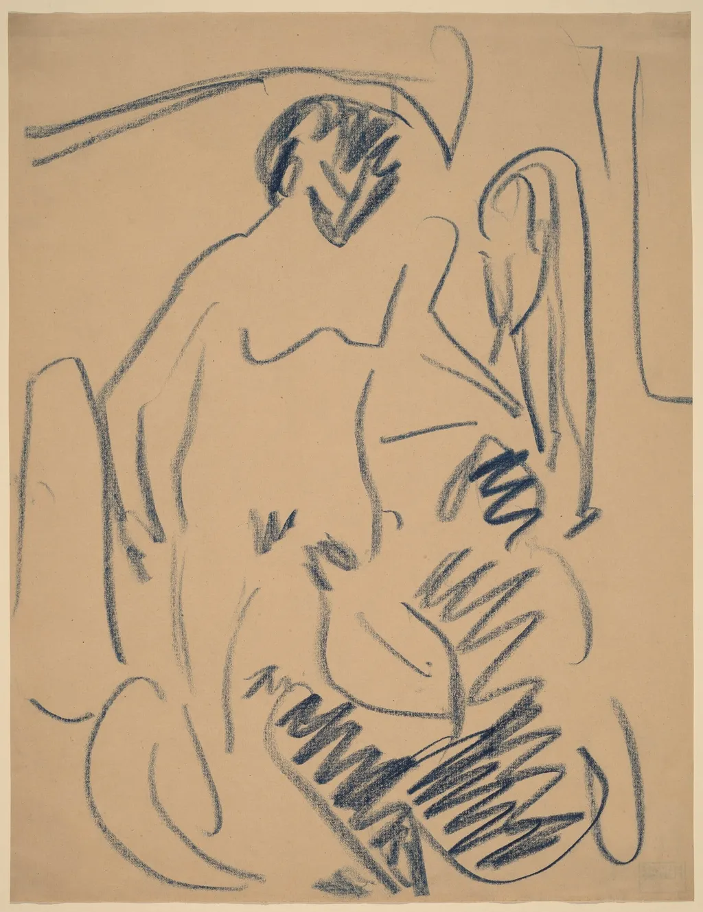 Nude on the Beach, by Ernst Ludwig Kirchner, crayon, 1910