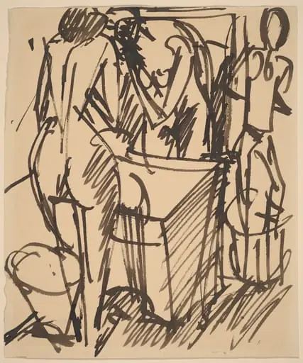 Nude with a Mirror, Standing Before a Washstand, by Ernst Ludwig Kirchner