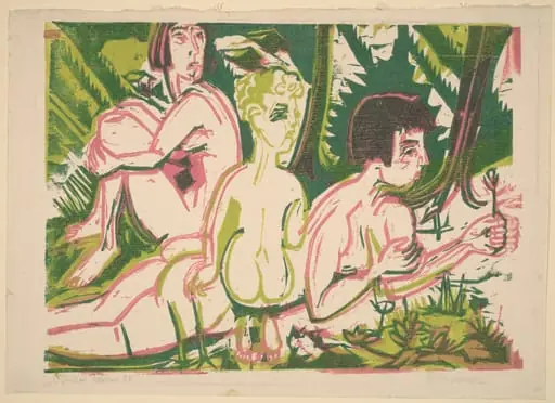 Nude Women with a Child in the Forest, by Ernst Ludwig Kirchner