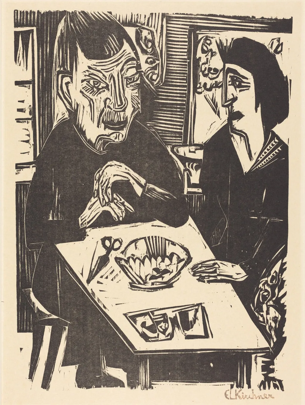 Old and Young Woman (Alte und jungere Frau), by Ernst Ludwig Kirchner, ink, 1921