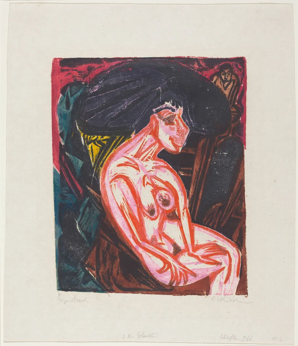 Peter Schlemihls wundersame Geschichte: Die Geliebte (Peter Schlemihl's Wondrous Story: The Beloved), by Ernst Ludwig Kirchner, ink, 1915