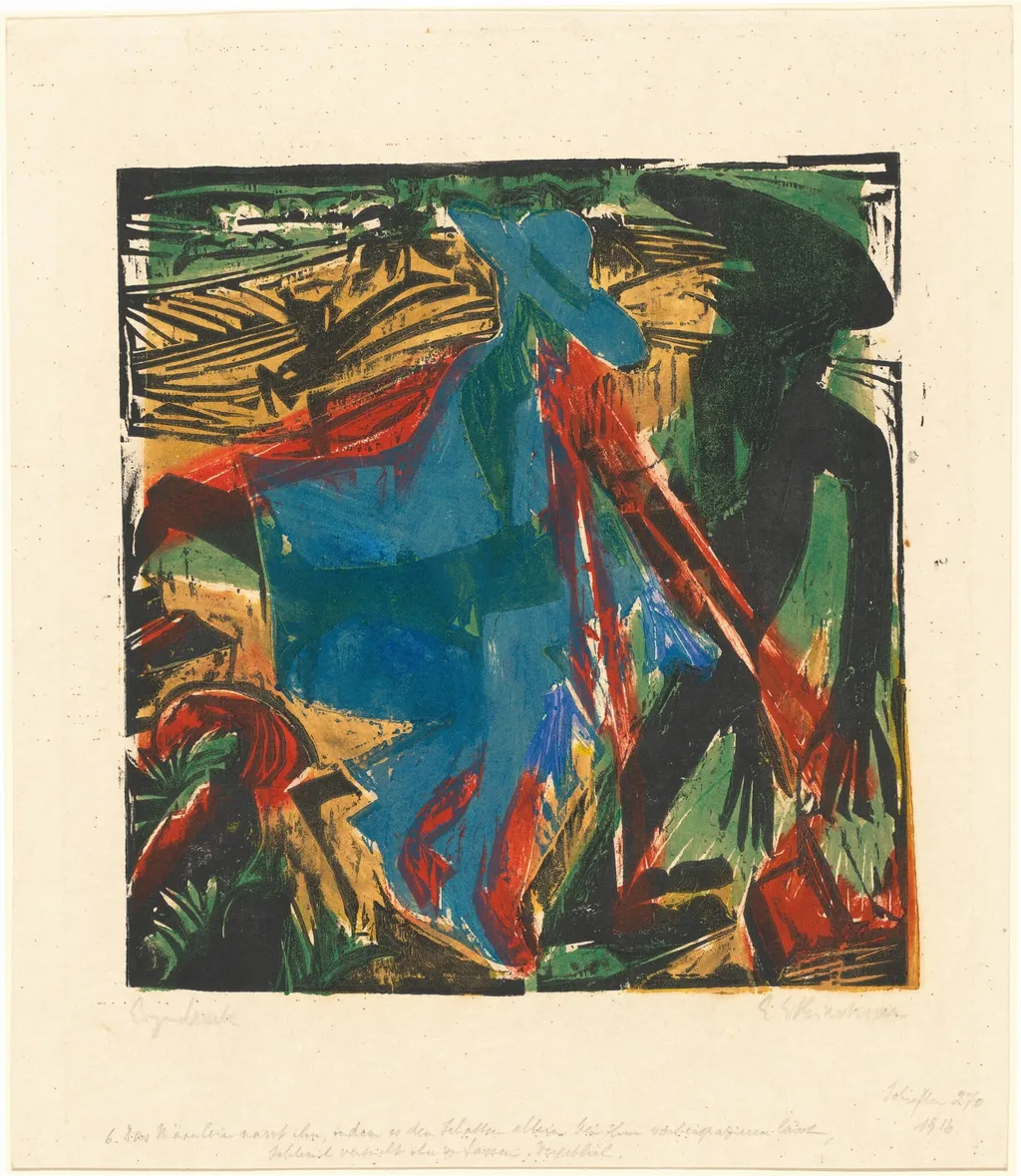 Peter Schlemihls wundersame Geschichte: Schlemihls Begegnung mit dem Schatten (Peter Schlemihl's Wondrous Story: Schlemihl's Encounter with His Shadow), by Ernst Ludwig Kirchner, ink, 1915