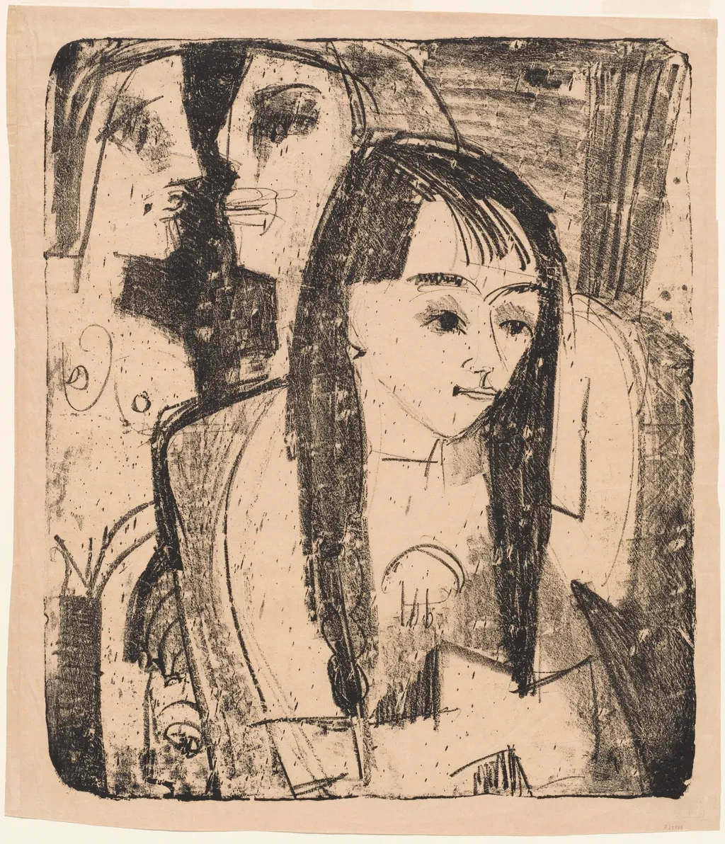 Portrait of a Girl, by Ernst Ludwig Kirchner, ink, 1921