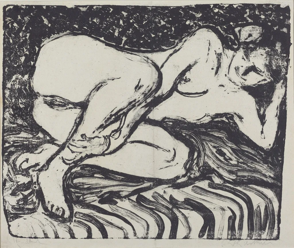 Reclining Nude, by Ernst Ludwig Kirchner, ink, 1907
