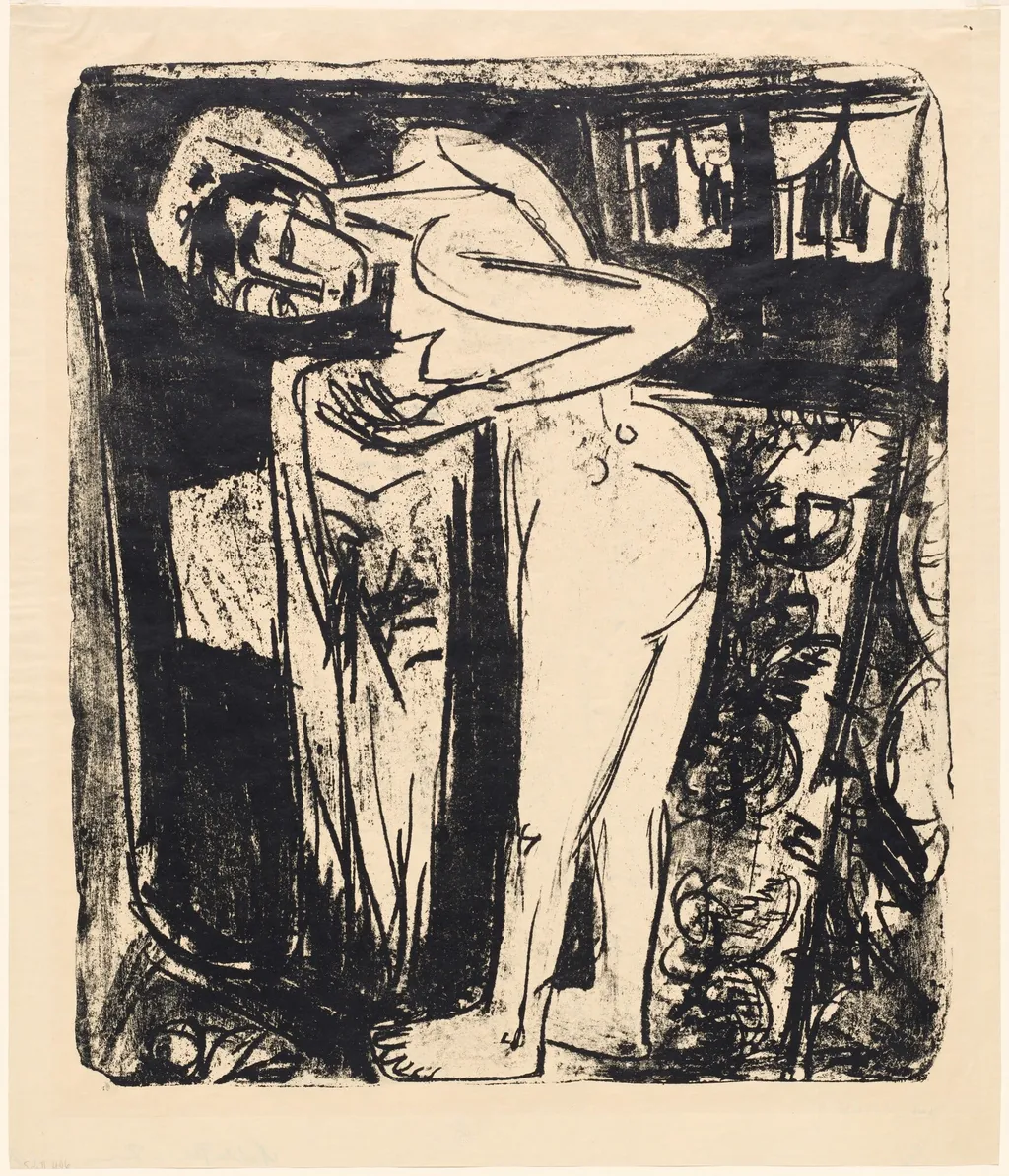 Standing Nude in a Room, by Ernst Ludwig Kirchner, ink, 1921