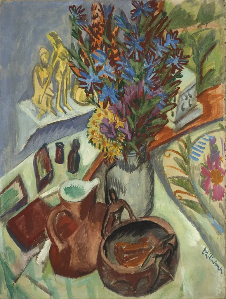 Still Life with Jug and African Bowl, by Ernst Ludwig Kirchner