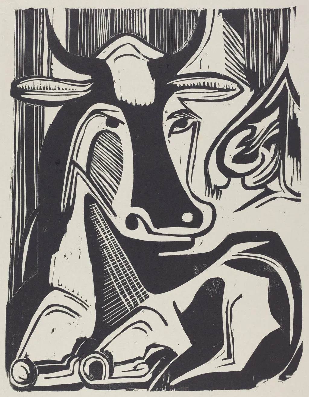 The Large Cow Lying Down (Grosse Liegende Kuh), by Ernst Ludwig Kirchner, ink, 1929