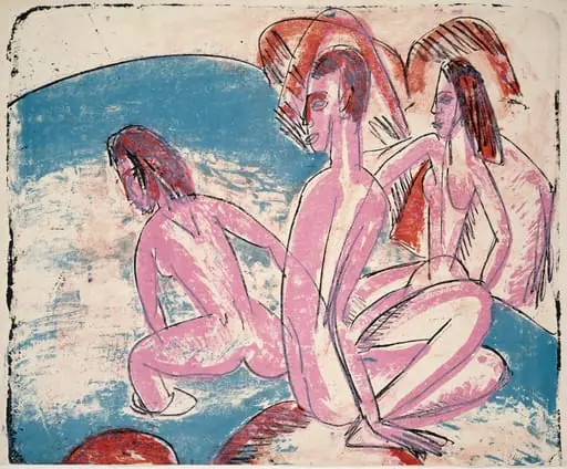 Three Bathers by Stones, by Ernst Ludwig Kirchner, 1913