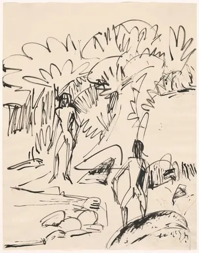 Two Bathers on the Fehmarn Coast (Zwei Badende am hoher Fehmarnküste), by Ernst Ludwig Kirchner