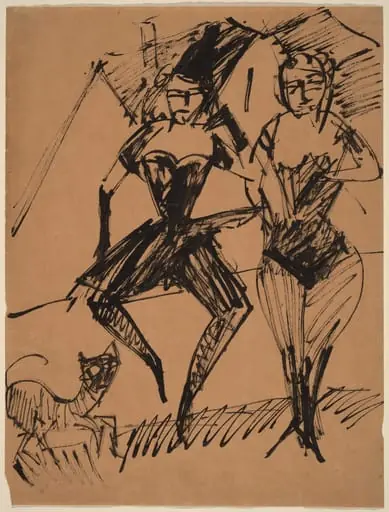 Two Dancers with a Cat, by Ernst Ludwig Kirchner