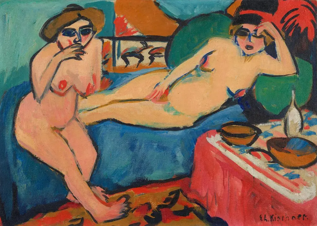 Two Nudes on a Blue Sofa, by Ernst Ludwig Kirchner