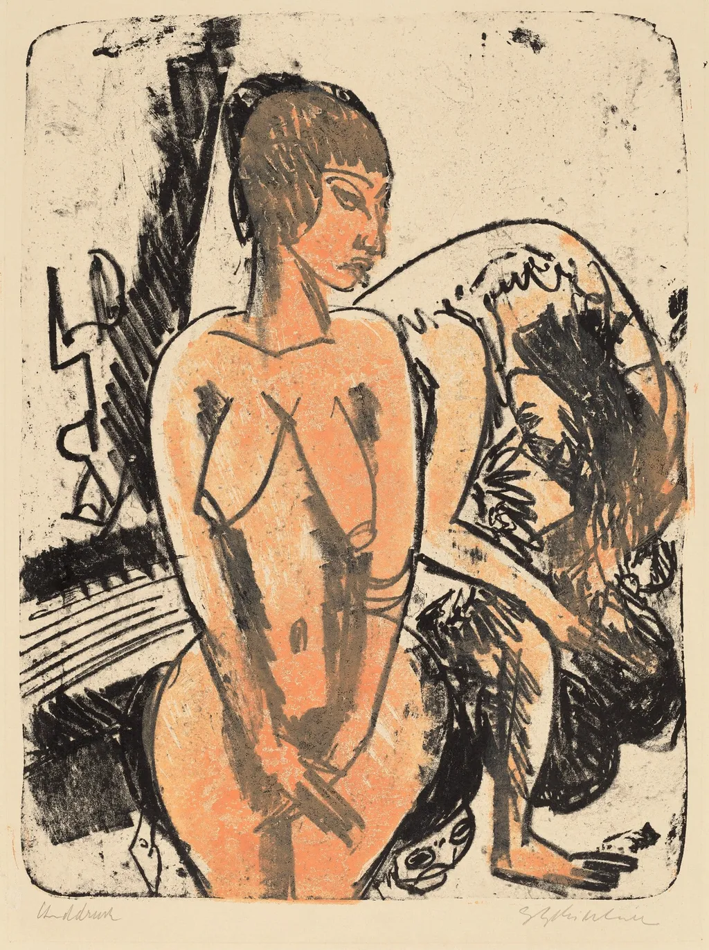 Two Women (Zwei Frauen), by Ernst Ludwig Kirchner, ink, 1914